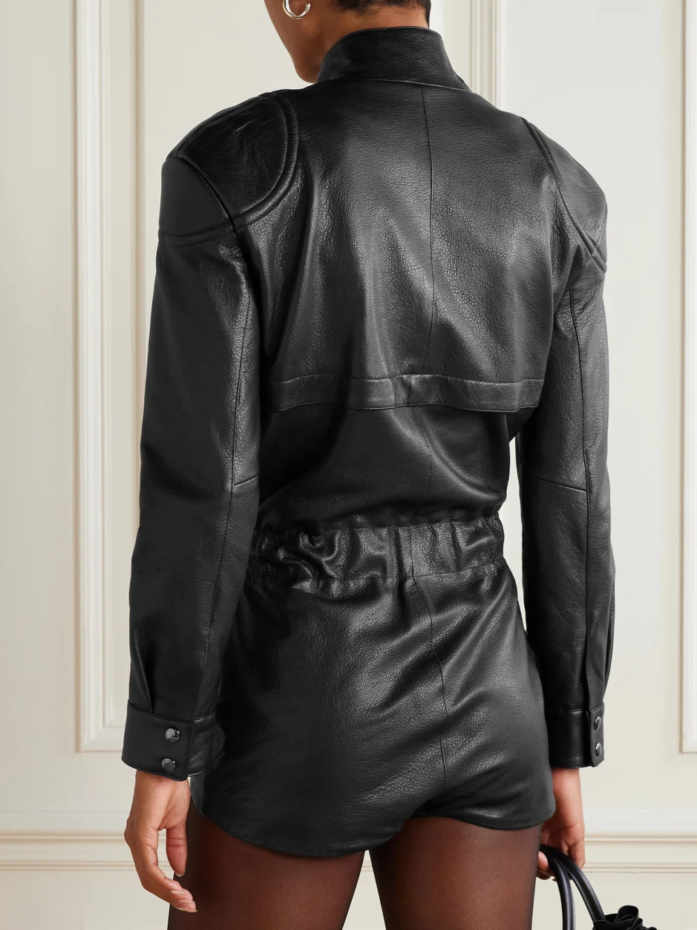 Back view of the Magda Butrym Belted Leather Playsuit
