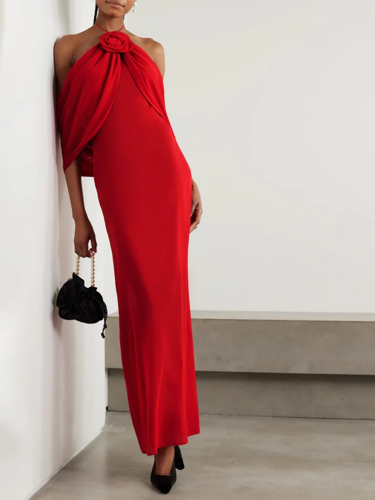 Magda Butrym Cold-shoulder Appliquéd Silk-blend Chiffon Maxi Dress