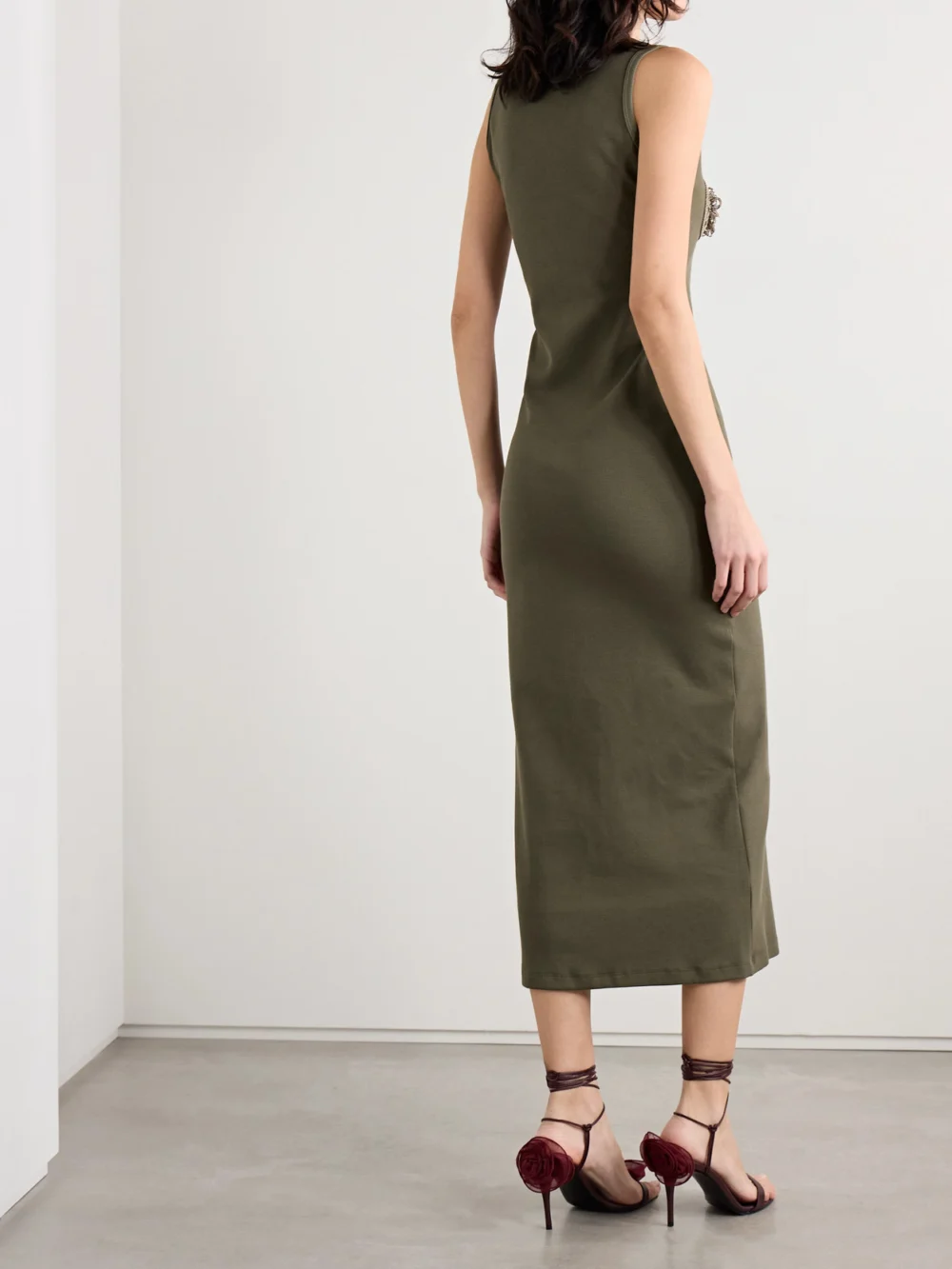 Back view of the Magda Butrym Crochet-trimmed Ribbed Cotton-blend Jersey Midi Dress