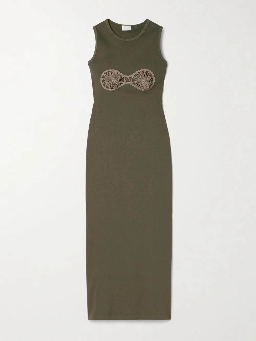 Magda Butrym Crochet-trimmed Ribbed Cotton-blend Jersey Midi Dress in army green