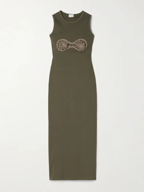 Magda Butrym Crochet-trimmed Ribbed Cotton-blend Jersey Midi Dress