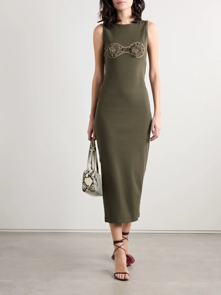 Magda Butrym Crochet-trimmed Ribbed Cotton-blend Jersey Midi Dress