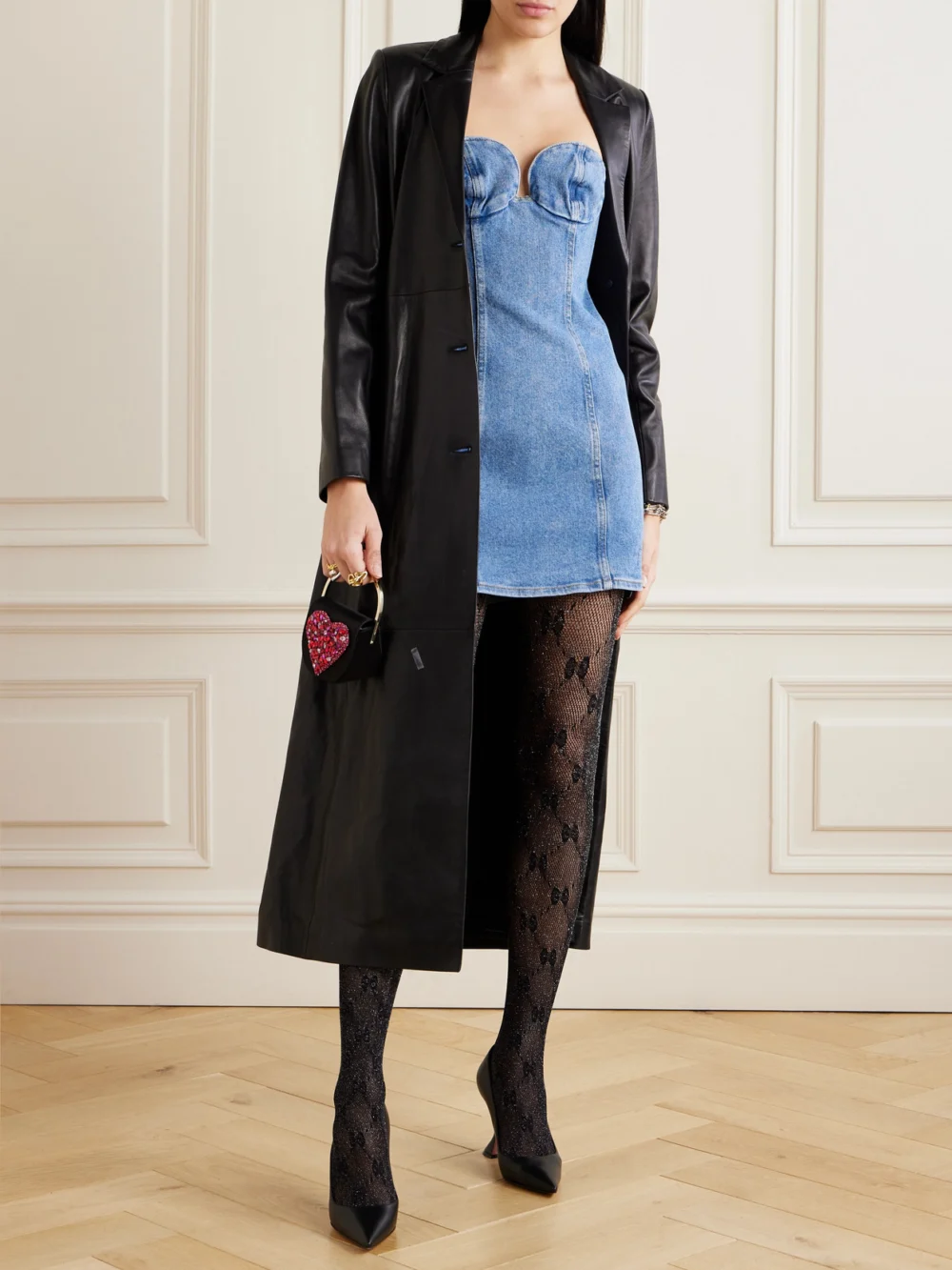 Magda Butrym Denim Bustier Mini Dress, worn by a model