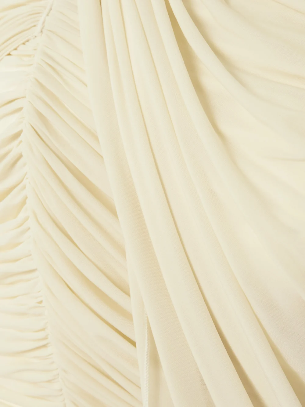 Close-up detail of the Magda Butrym Draped Cape-effect Ruched Stretch-tulle Dress