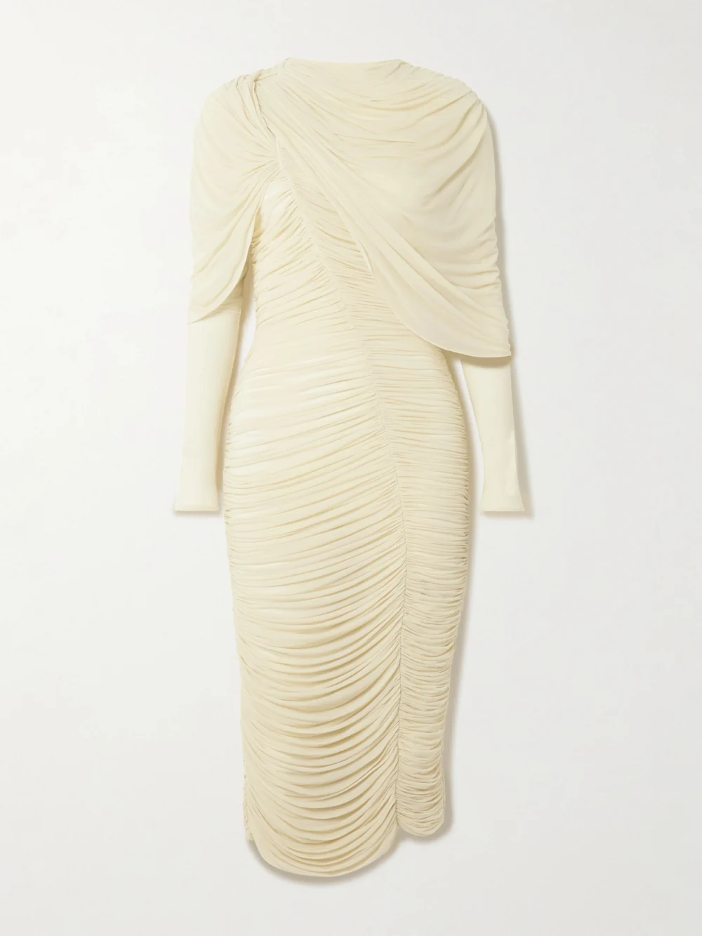 Magda Butrym Draped Cape-effect Ruched Stretch-tulle Dress in cream