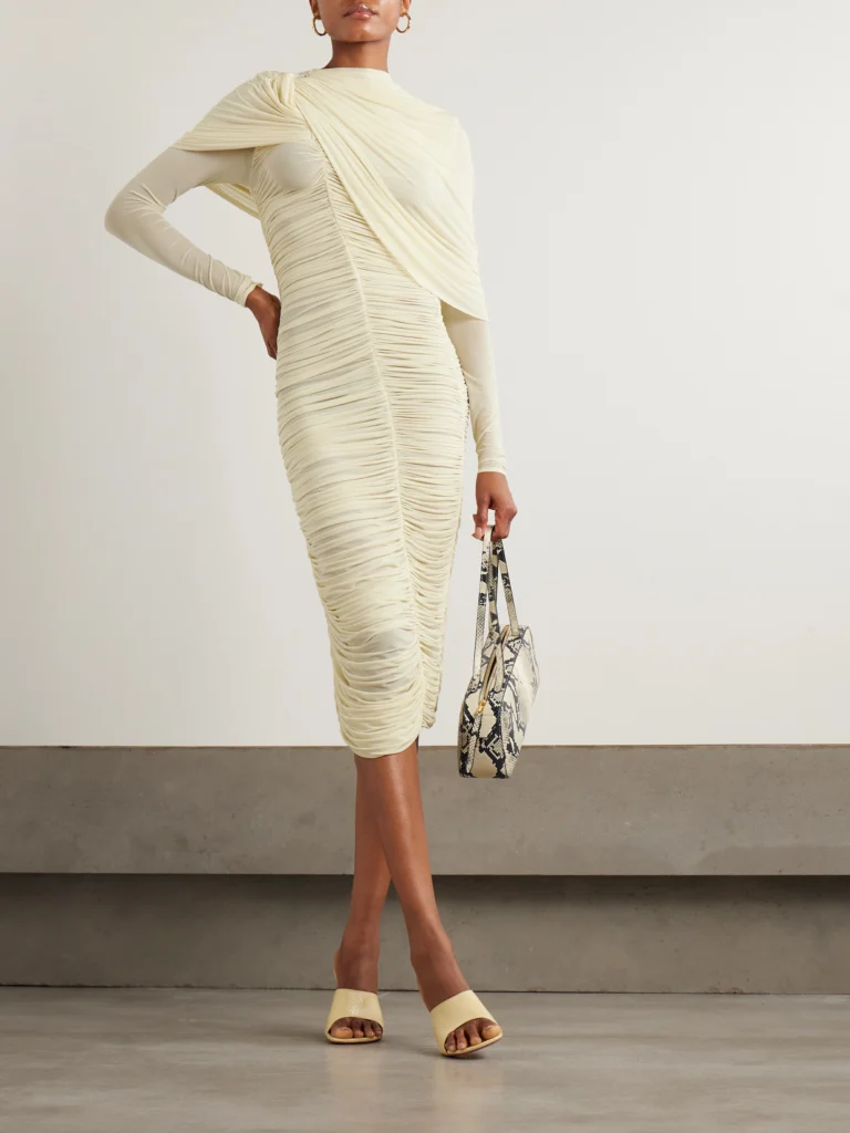 Magda Butrym Draped Cape-effect Ruched Stretch-tulle Dress