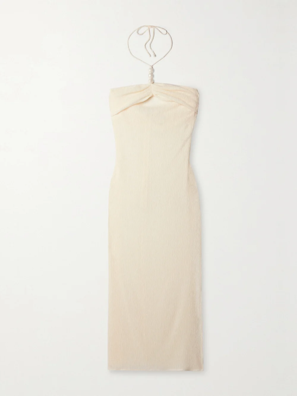 Magda Butrym Embellished Gathered Stretch Lyocell-blend Halterneck Maxi Dress in cream