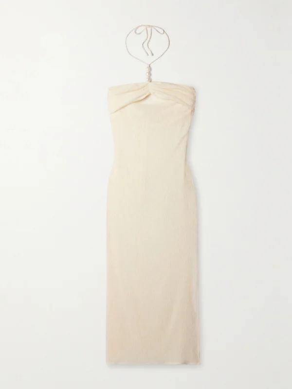 Magda Butrym Embellished Gathered Stretch Lyocell-blend Halterneck Maxi Dress
