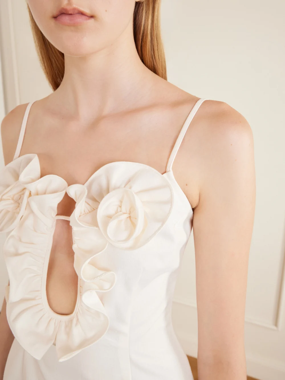 Close-up detail of the Magda Butrym Embellished Ruffled Cotton Midi Dress