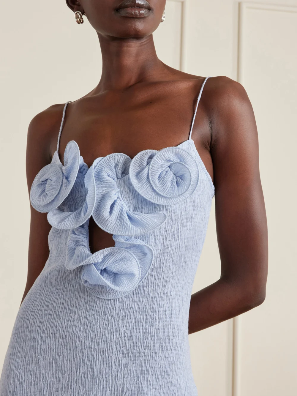 Close-up detail of the Magda Butrym Embellished Textured Lyocell-blend Mini Dress
