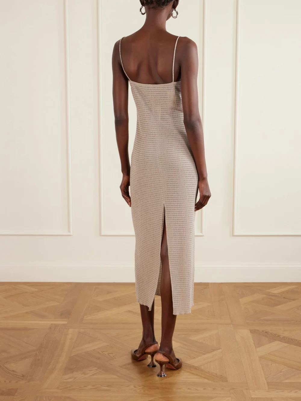 Back view of the Magda Butrym Embellished Textured Woven Midi Dress