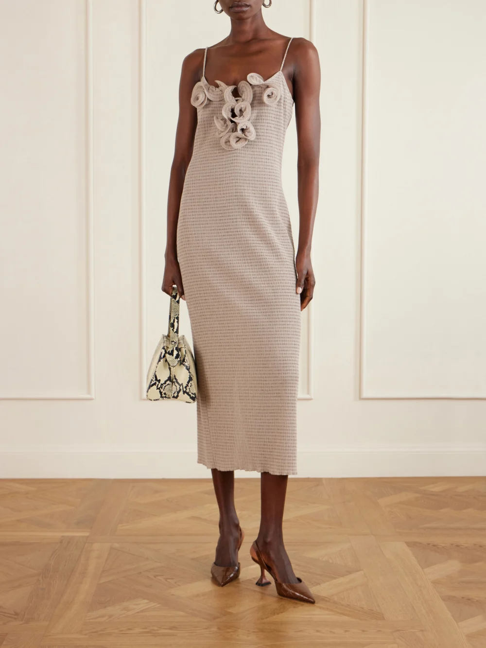 Magda Butrym Embellished Textured Woven Midi Dress, worn by a model