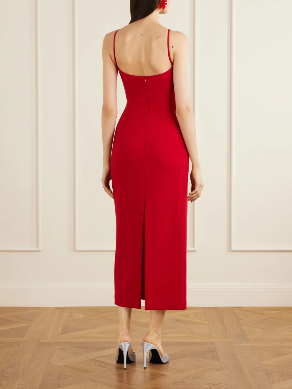 Back view of the Magda Butrym Floral-appliquéd Wool-blend Crepe Midi Dress