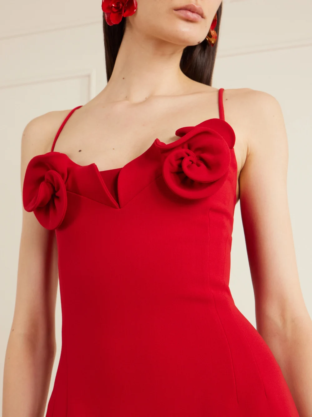 Close-up detail of the Magda Butrym Floral-appliquéd Wool-blend Crepe Midi Dress