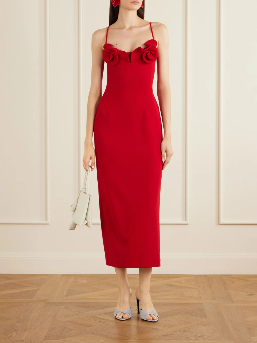 Magda Butrym Floral-appliquéd Wool-blend Crepe Midi Dress, worn by a model
