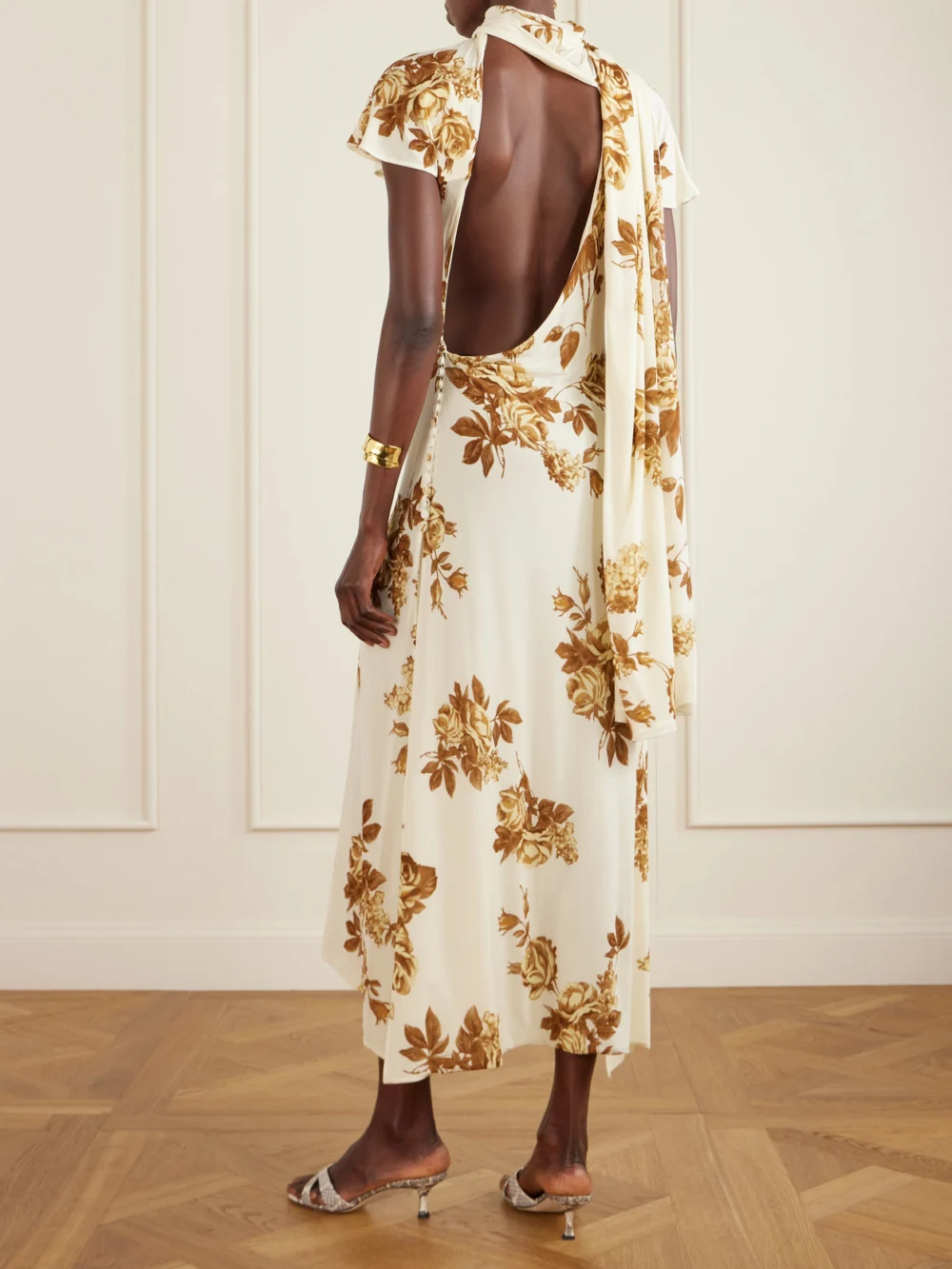 Back view of the Magda Butrym Floral-print Stretch-jersey Midi Dress