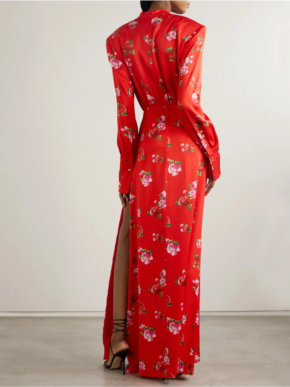 Back view of the Magda Butrym Gathered Floral-print Silk Maxi Dress