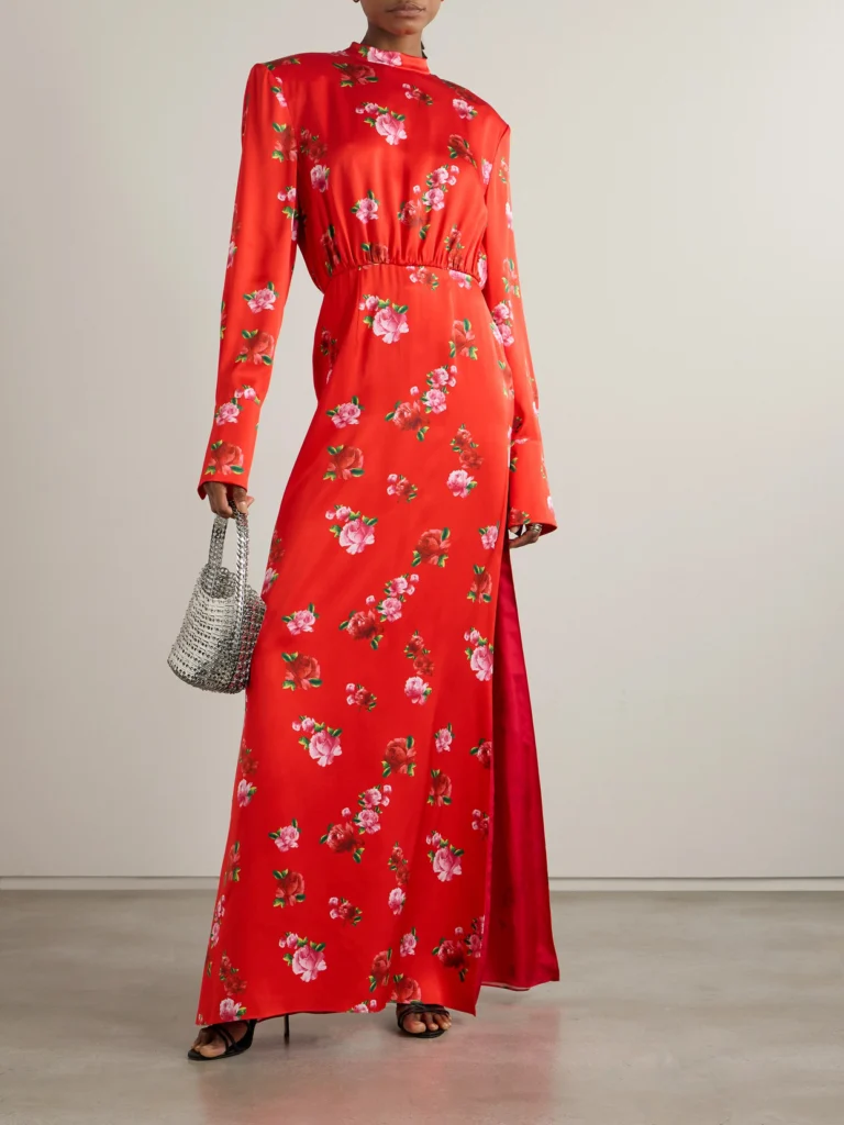 Magda Butrym Gathered Floral-print Silk Maxi Dress