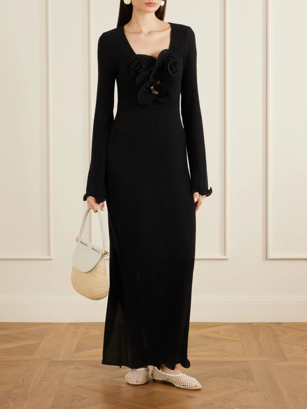 Magda Butrym Gathered Satin Maxi Dress, worn by a model