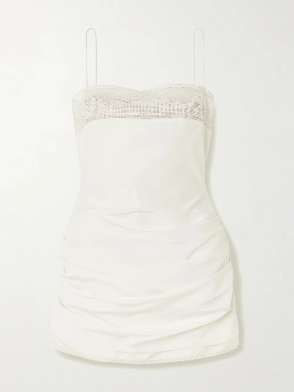 Magda Butrym Lace-trimmed Gathered Silk Mini Dress in cream