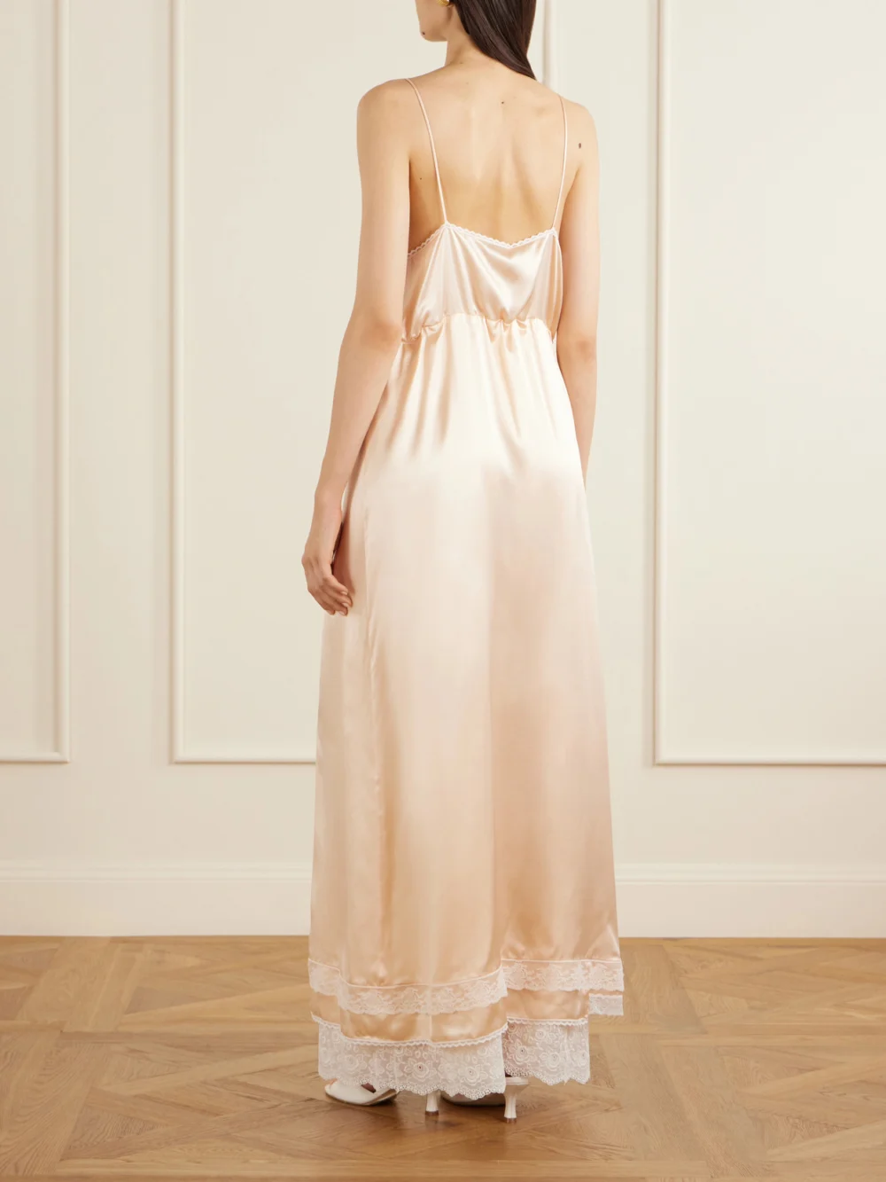 Back view of the Magda Butrym Lace-trimmed Silk Satin Maxi Dress