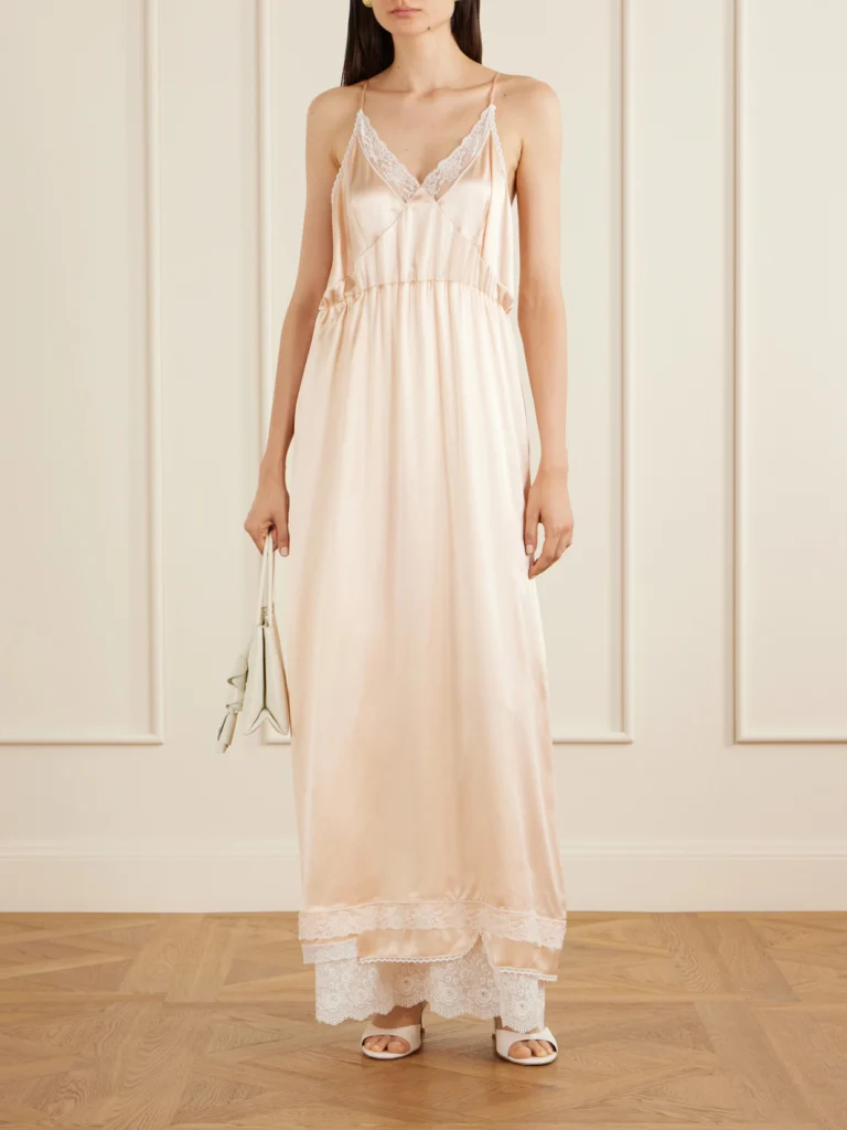 Magda Butrym Lace-trimmed Silk Satin Maxi Dress