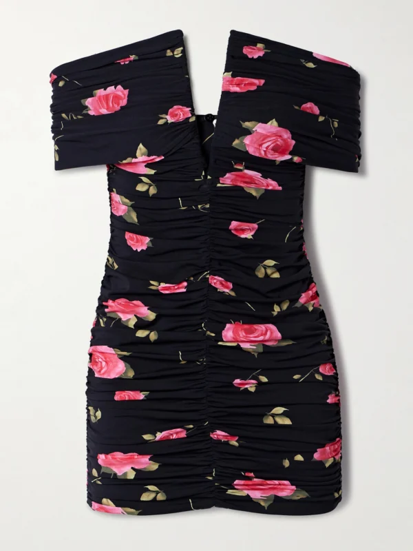 Magda Butrym Off-the-shoulder Ruched Floral-print Stretch-jersey Mini Dress