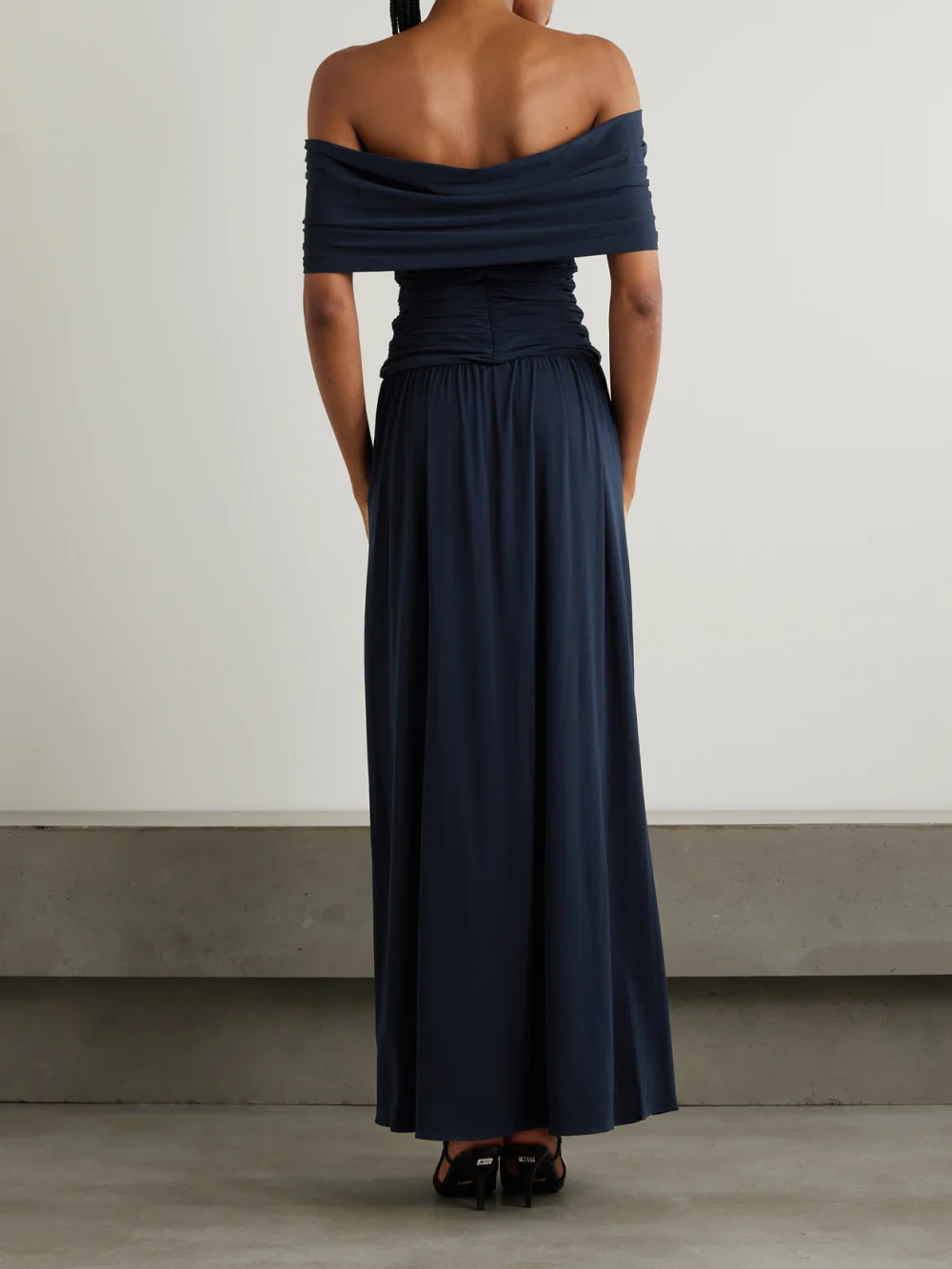 Back view of the Magda Butrym Off-the-shoulder Ruched Jersey Dress