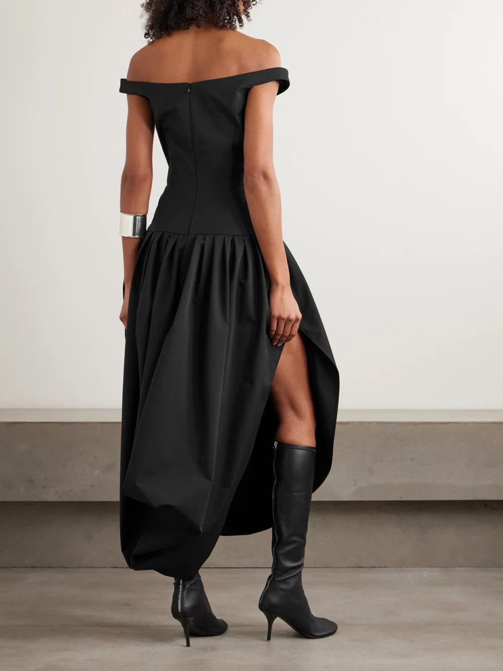 Back view of the Magda Butrym Off-the-shoulder Silk-poplin Midi Dress