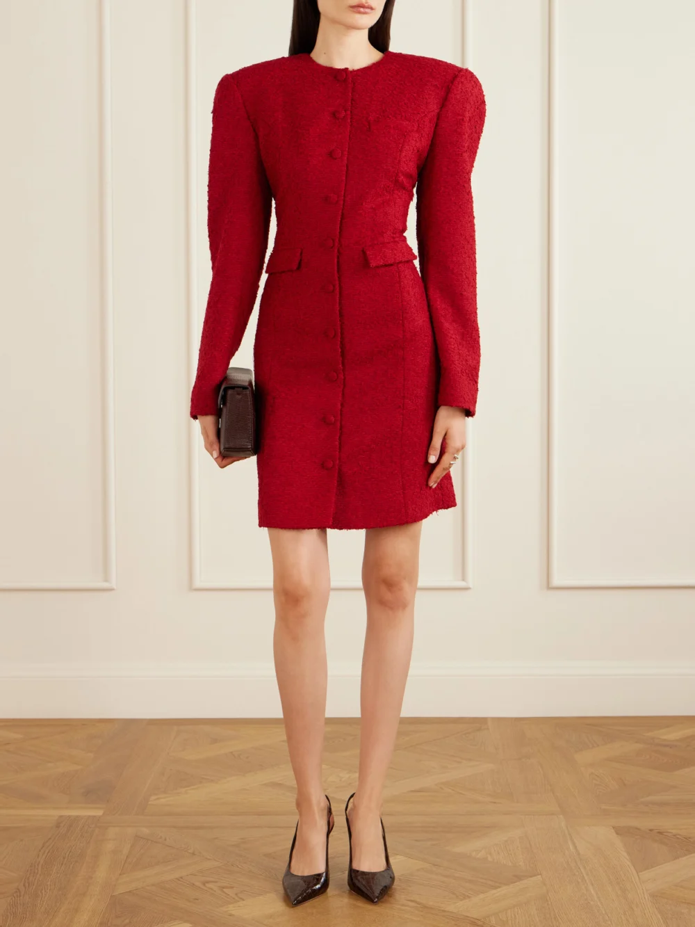 Magda Butrym Padded Bouclé Mini Dress, worn by a model