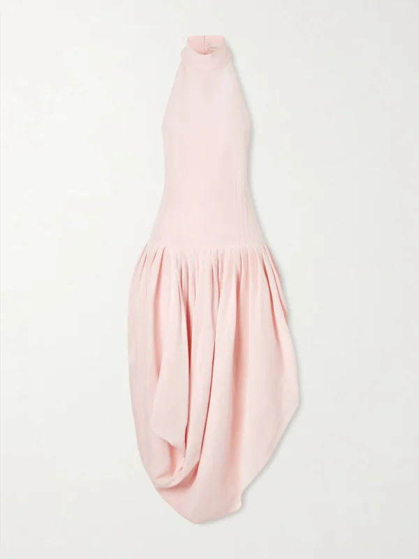 Magda Butrym Pleated Draped Silk Halterneck Midi Dress