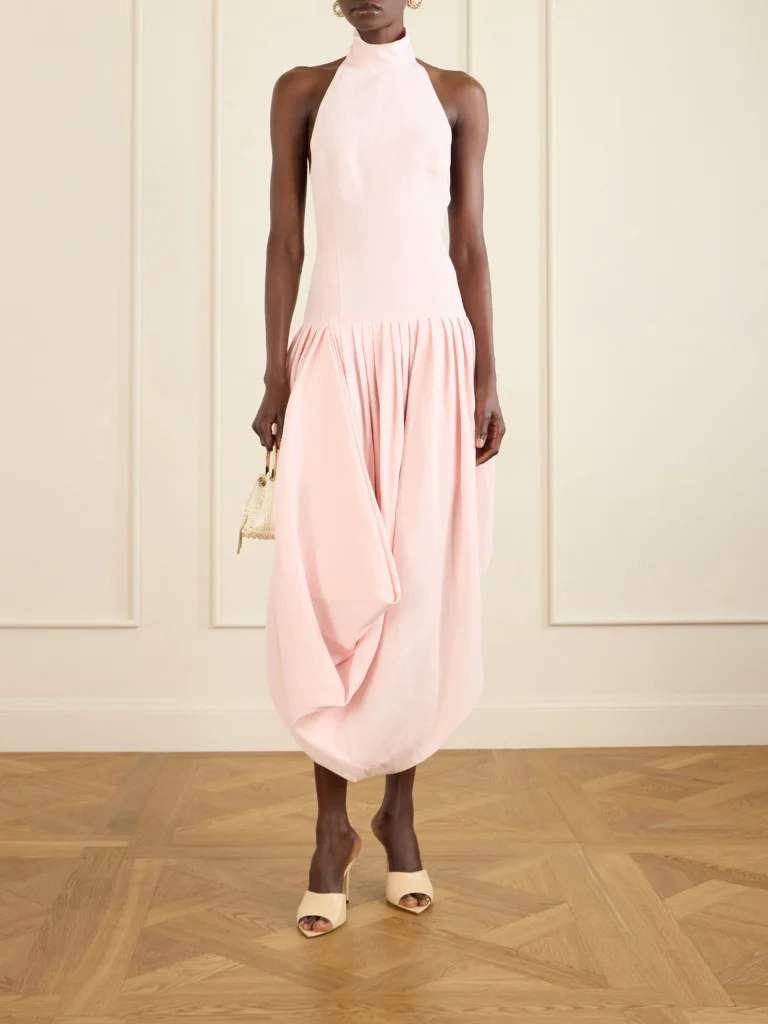Magda Butrym Pleated Draped Silk Halterneck Midi Dress