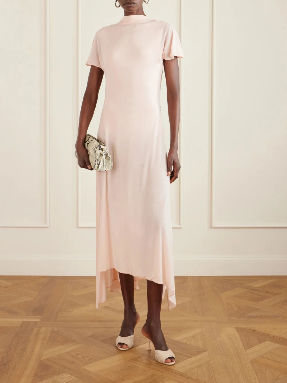 Magda Butrym Scarf-detailed Open-back Asymmetric Jersey Dress, worn by a model