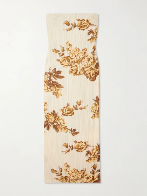 Magda Butrym Strapless Floral-print Plissé-crepe Midi Dress