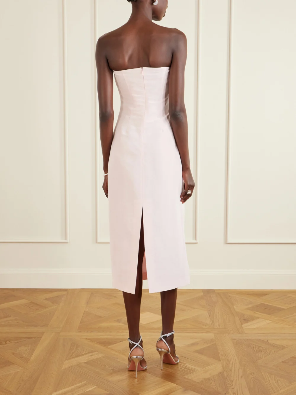 Back view of the Magda Butrym Strapless Silk-crepe Midi Dress