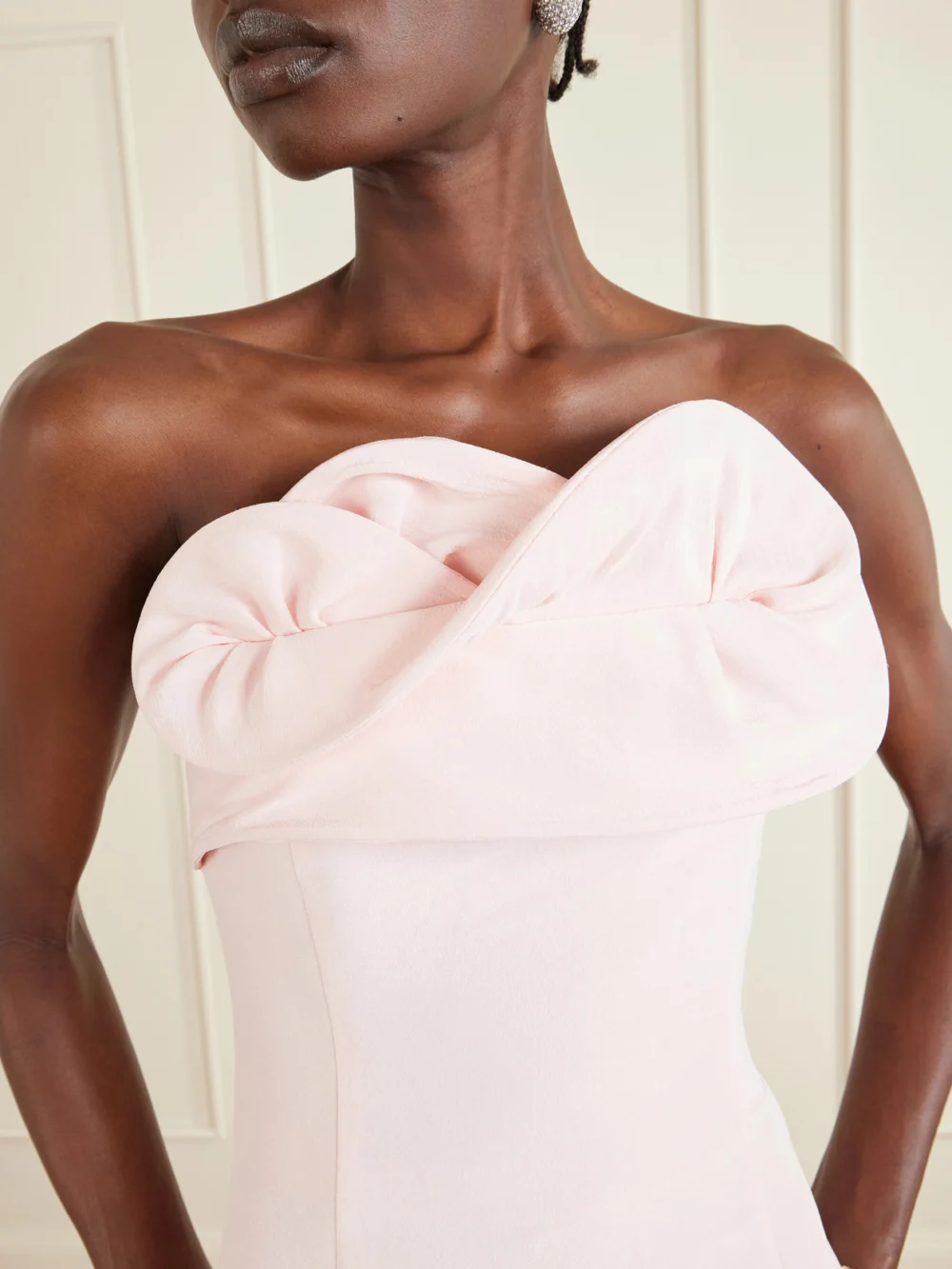 Close-up detail of the Magda Butrym Strapless Silk-crepe Midi Dress