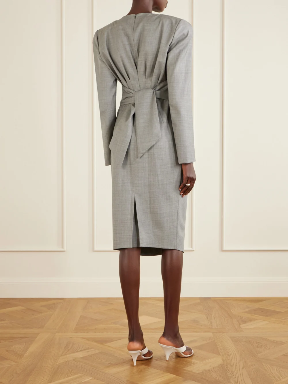 Back view of the Magda Butrym Tie-detailed Gathered Padded Wool-blend Midi Dress