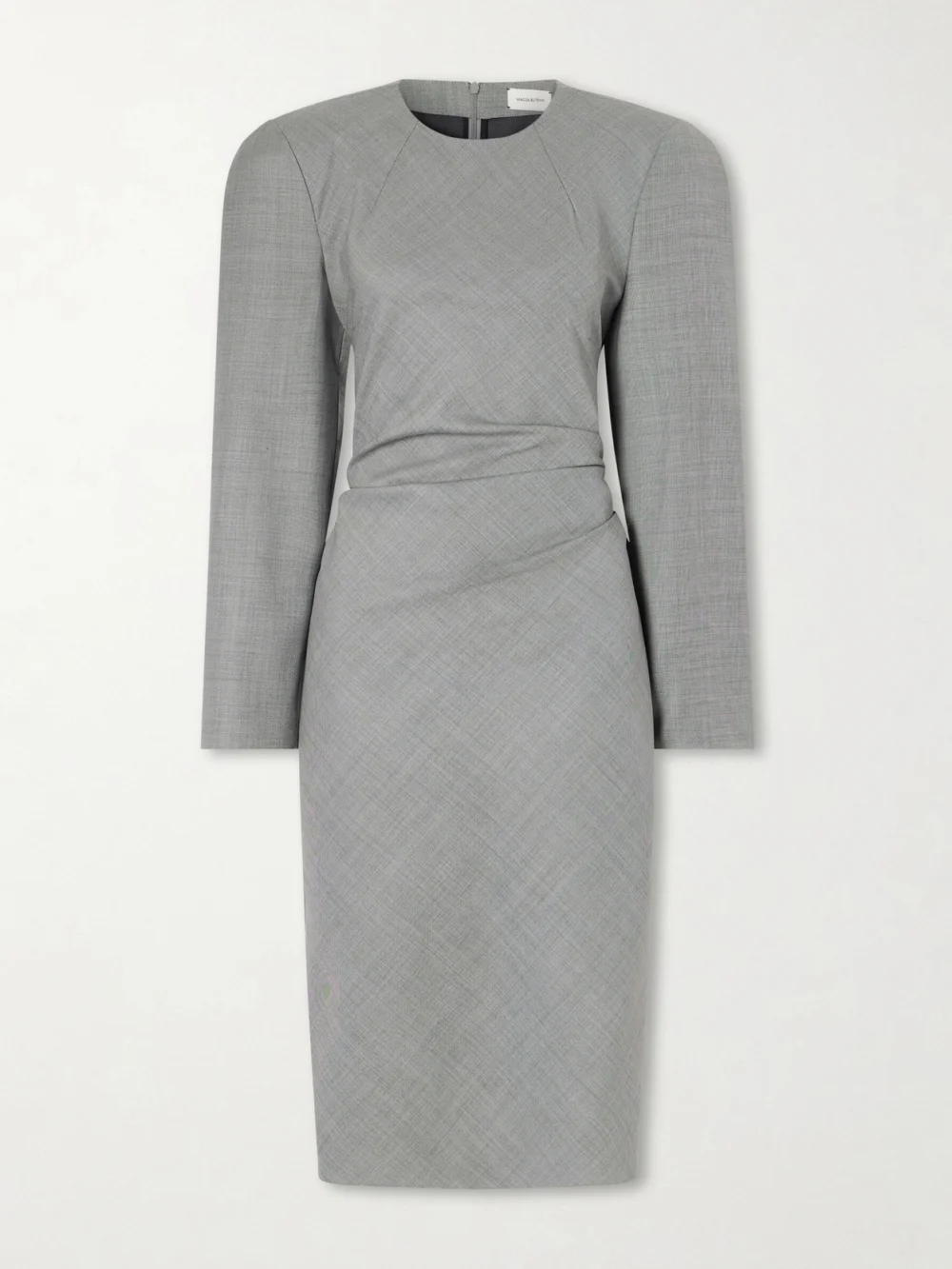 Magda Butrym Tie-detailed Gathered Padded Wool-blend Midi Dress in gray