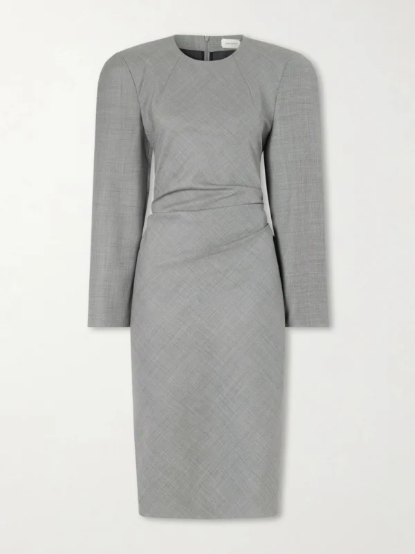 Magda Butrym Tie-detailed Gathered Padded Wool-blend Midi Dress