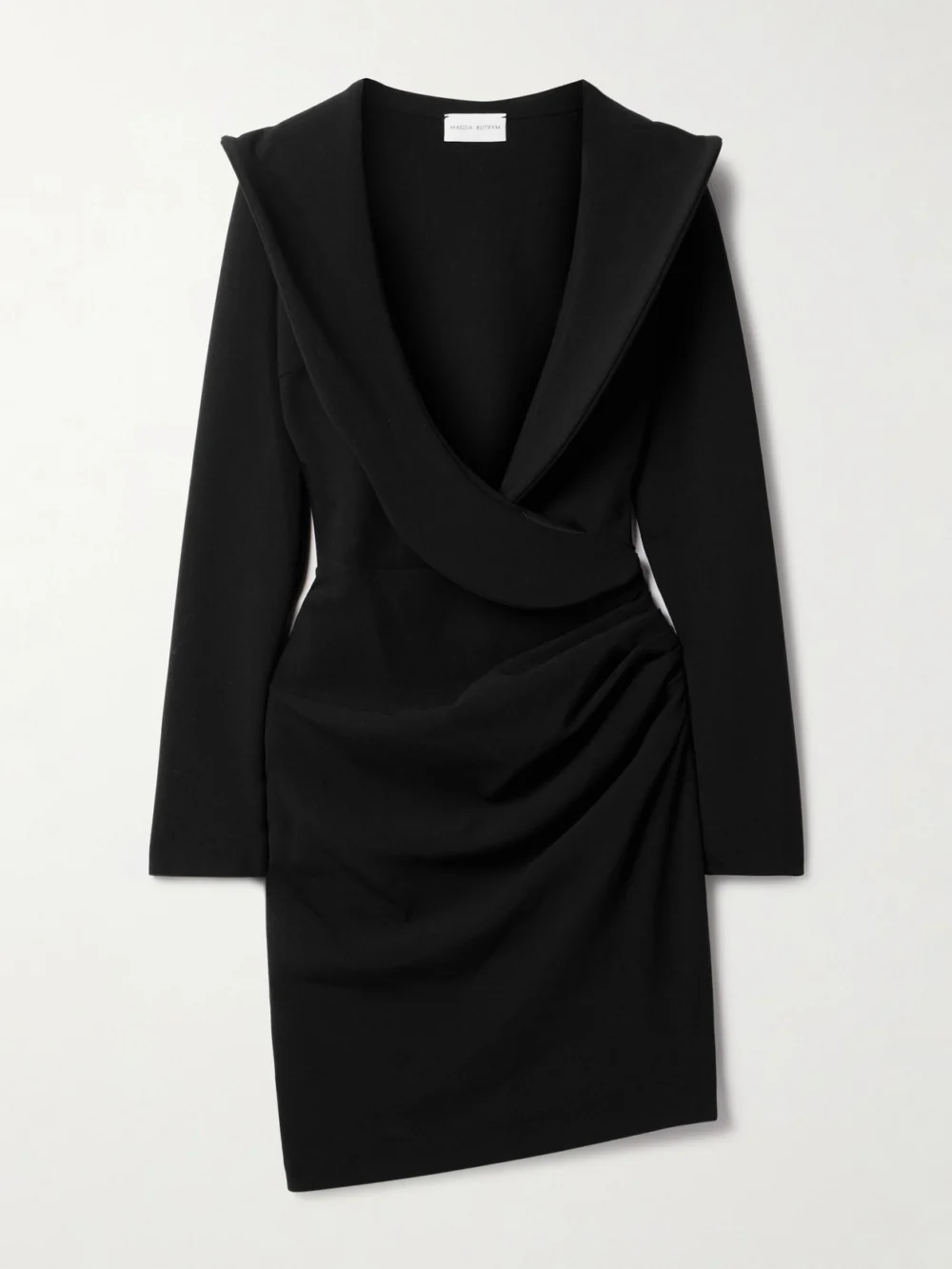 Magda Butrym Wrap-effect Draped Wool-blend Crepe Mini Dress in black