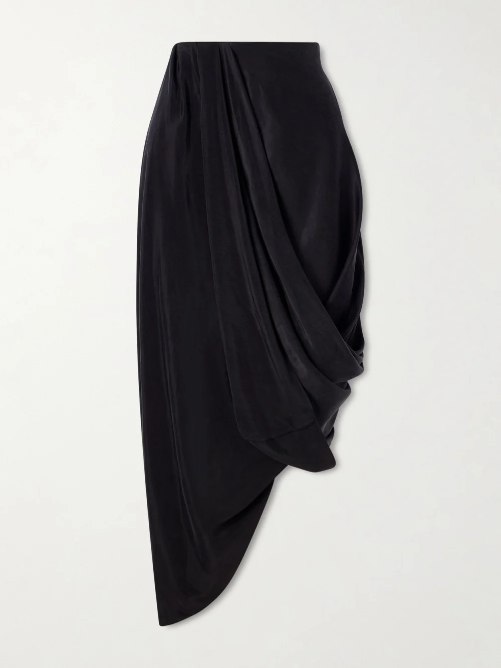 Maison Margiela Asymmetric Gathered Satin Midi Skirt in black