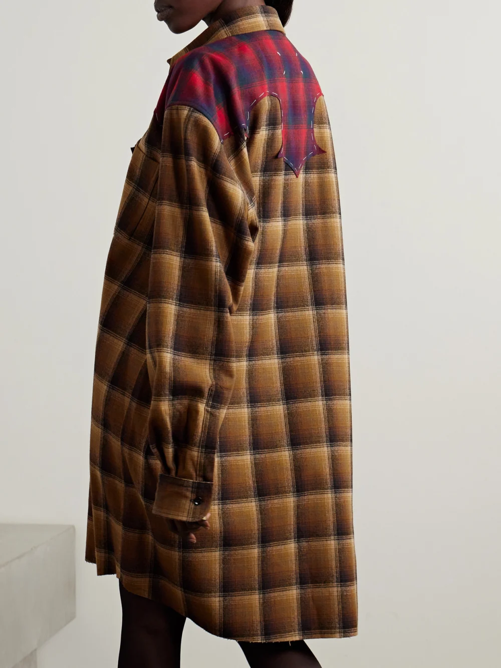 Back view of the Maison Margiela Checked Wool-flannel Mini Shirt Dress