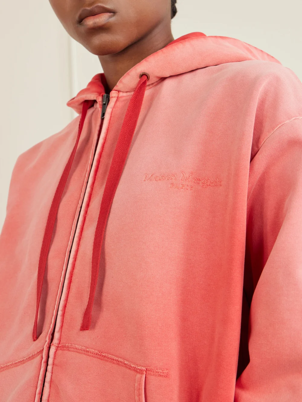 Close-up detail of the Maison Margiela Cotton-jersey Zip-up Hoodie