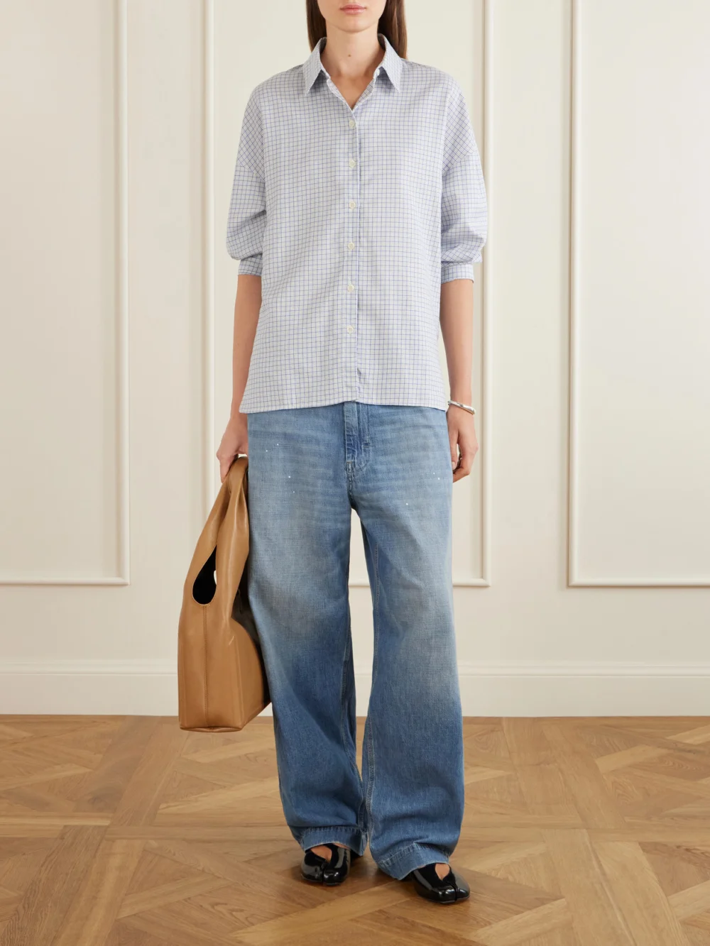 Maison Margiela Distressed Mid-rise Wide-leg Jeans, worn by a model