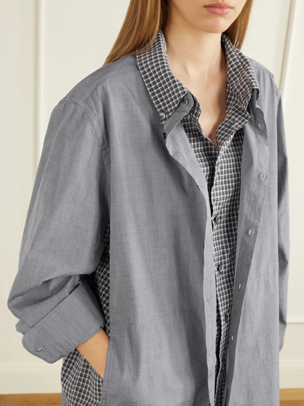 Close-up detail of the Maison Margiela Double-layer Cotton-jersey Shirt