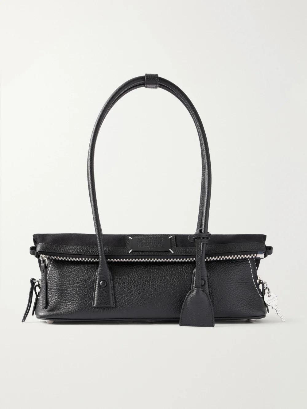 Maison Margiela East West Canvas-trimmed Leather Shoulder Bag in black