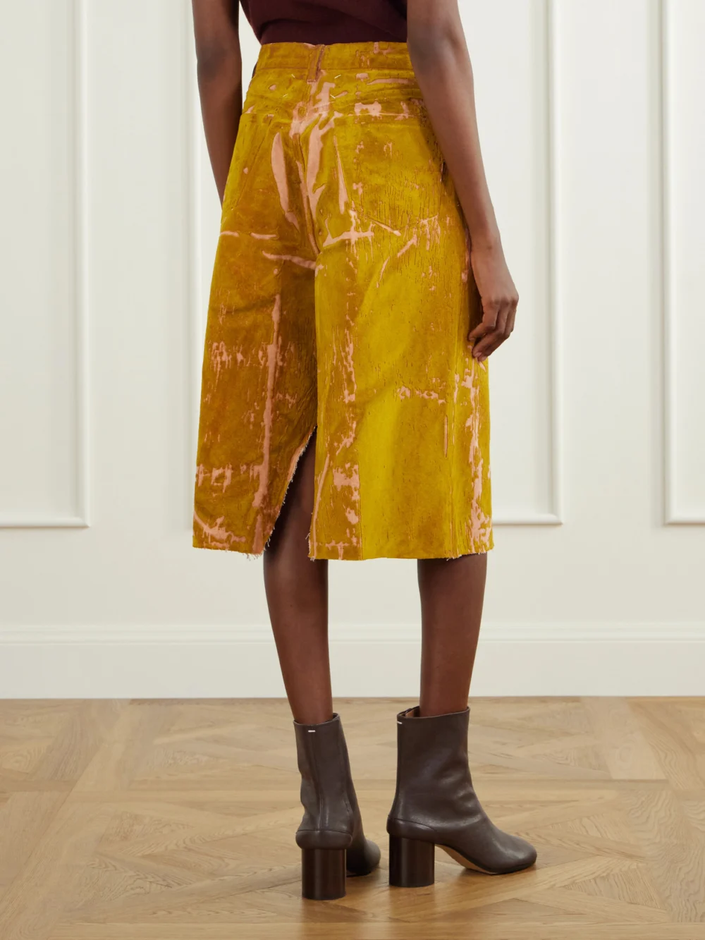 Back view of the Maison Margiela Flocked Denim Midi Skirt
