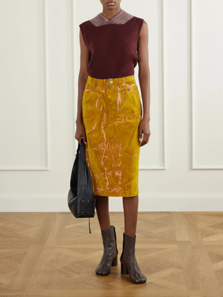 Maison Margiela Flocked Denim Midi Skirt
