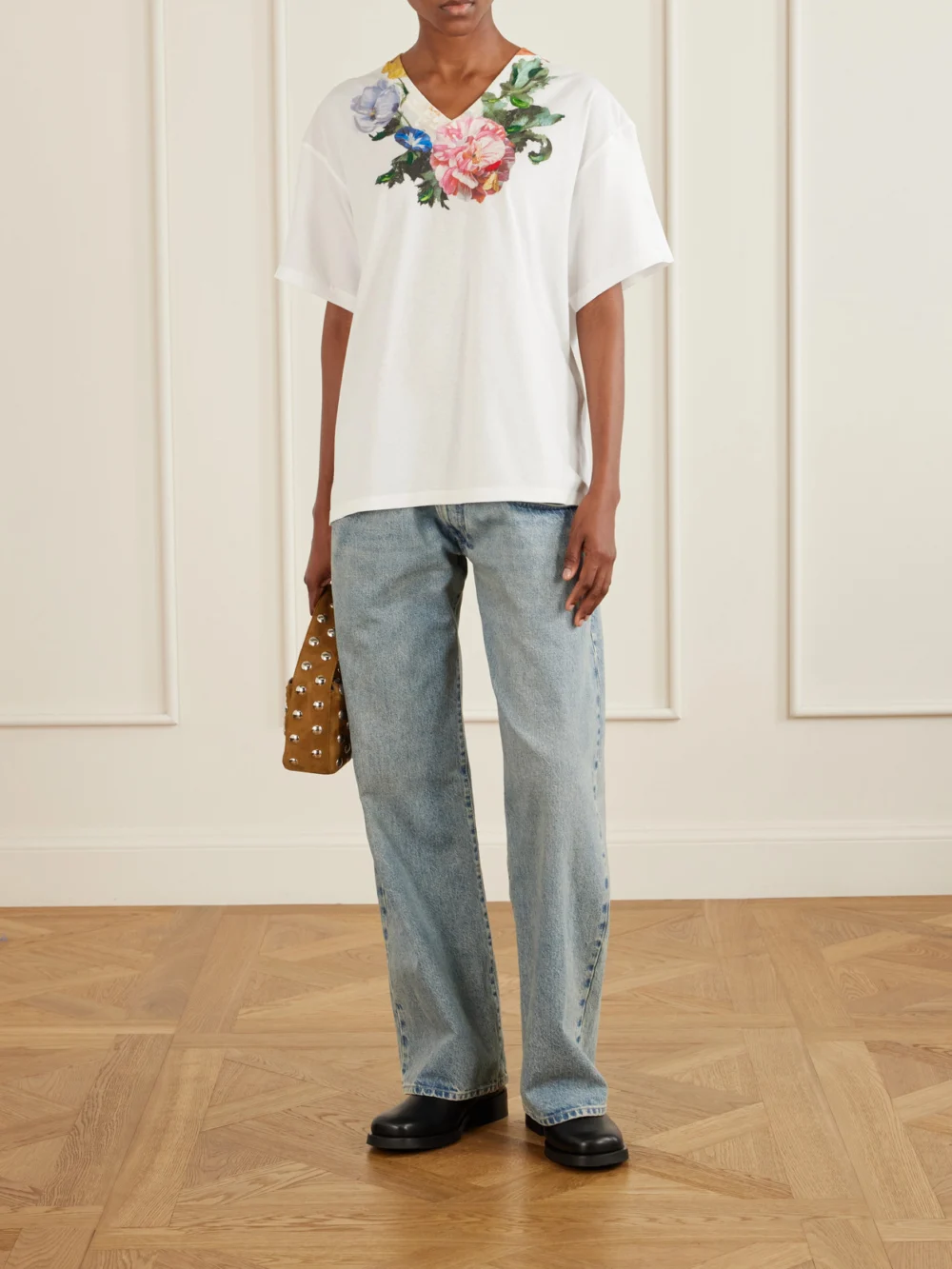 Maison Margiela Floral-print Cotton-jersey T-shirt, worn by a model