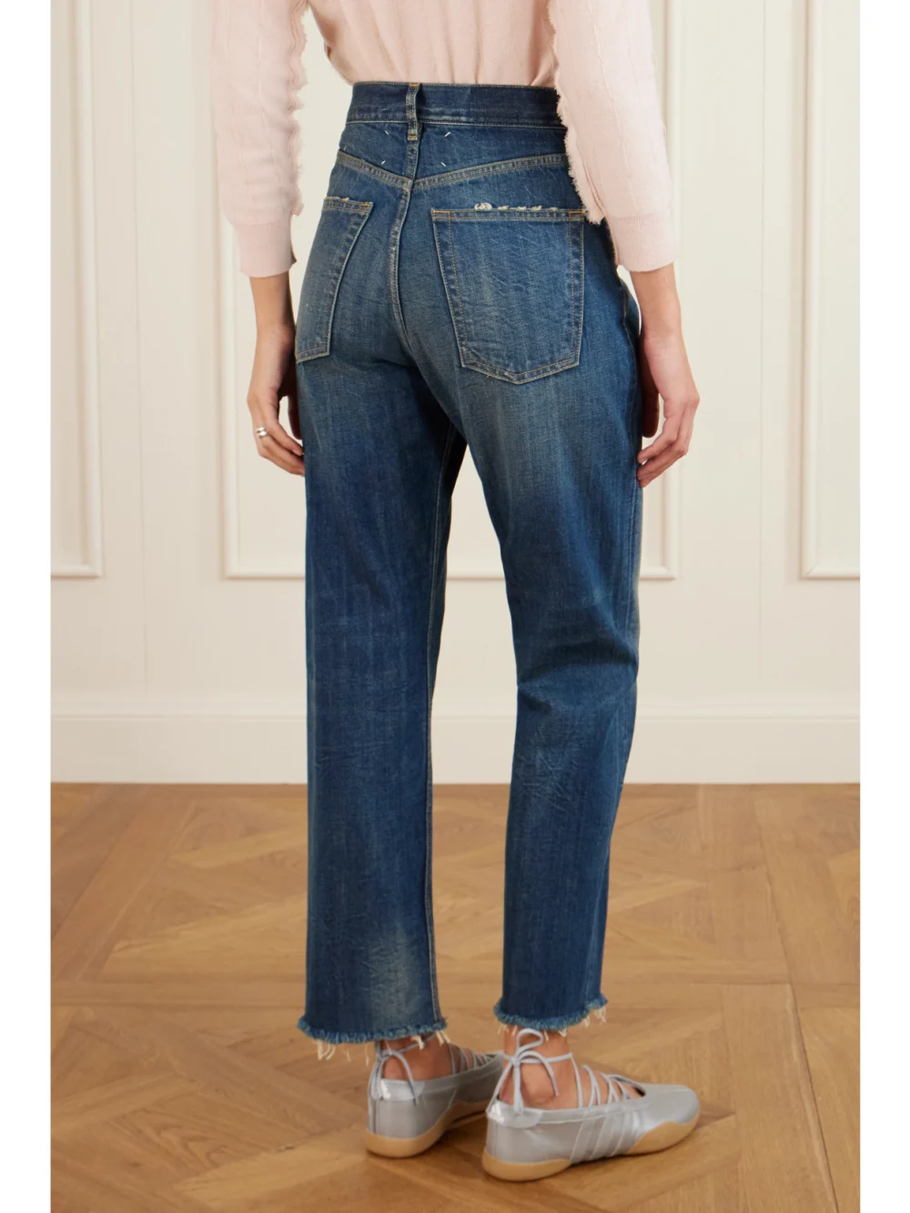 Back view of the Maison Margiela Frayed Distressed Straight-leg Jeans